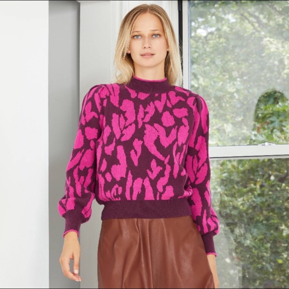 NWT Who What Wear Animal Print Pink Sweater